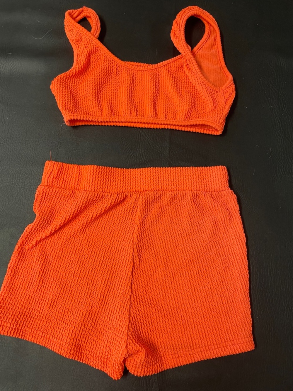SHEIN Orange Textured Bike Shorts Set